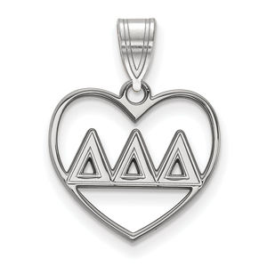 Sterling Rhodium-plated Delta Delta Delta Sorority Greek  Heart Pendant